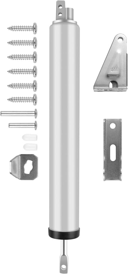 Screen and Storm Door Closer Kit, Heavy Duty Pneumatic Screen and Storm Door Closer, Screen and Storm Door Push Button Latch Set Replacement Kit, Adjust Smooth Closing Speed (Silver)