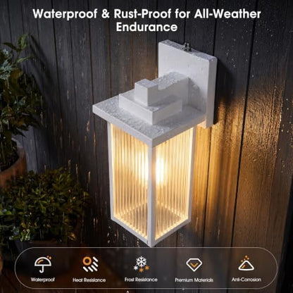 15-Inch Dusk to Dawn Outdoor Wall Light, White Porch Light All-Metal