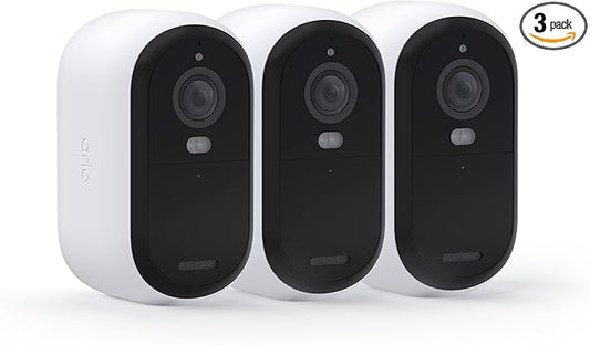 Arlo Essential Security Wireless 2K Camera with Spotlight, Indoor/Outdoor, 2nd Gen, 2-Way Audio, Color Night Vision, Motion Activation, Real Time Notifications, White, VMC3350, 3-Pack (Renewed)