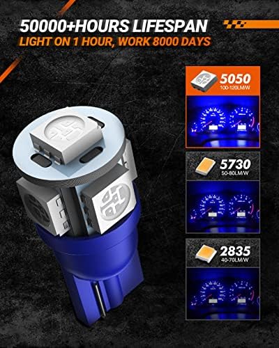 SEALIGHT 194 LED Bulbs, 168 W5W 2825 LED Bulb 6000K Brilliant Blue Super Bright Replacement for Dash Board Light, License Plate Light, Dome Light, Map Light,Courtesy Light (Pack of 10)