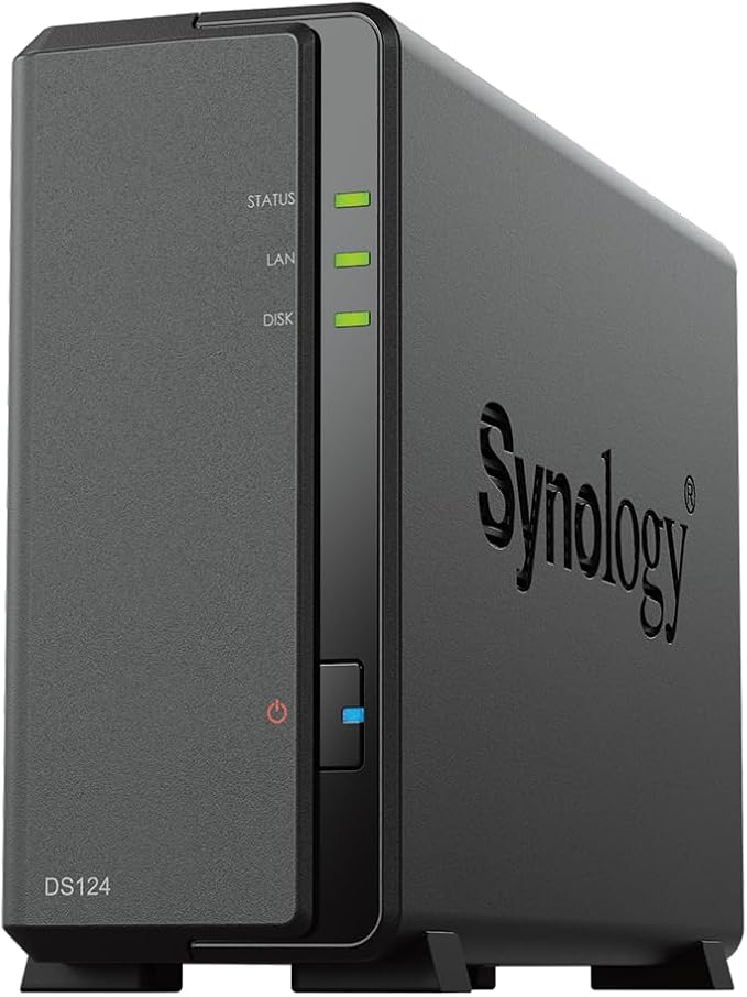 Synology DS124 Personal Backup & File Hub - Protect Photos, Secure Home Surveillance (1-Bay Diskless NAS)