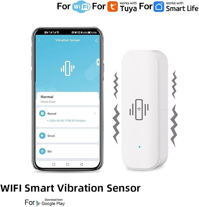 Easy Installation For WiFi Vibration Sensor for Tuya Smart Home Network