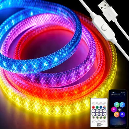 iNextStation 360° Glow 5V USB Rope Lights 16.4FT Smart RGB LED Strip Lights