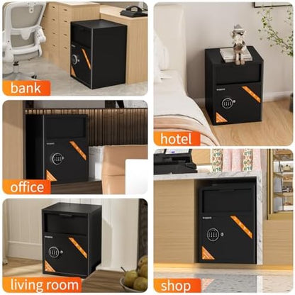 WASJOYE Depository Drop Cabinet Safe - 2.6 Cubic Feet Large Size with Digital Keypad Lock and Anti Theft, Business Security Safe Box with Alarm Function, Large Drop Slot Box for Cash Slip Office Home