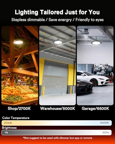 Lumary Smart UFO Led High Bay Light, 2700K-6500K Dimmable Shop Light, 150W