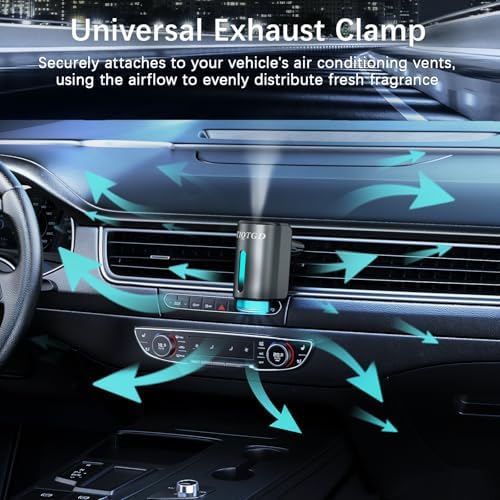 Smart Car Air Freshener, Car Air Freshener Diffuser with 3 Adjustable Modes, Rechargeable Aromatizante para Carro with 8pcs Essential Oil, Long-Lasting, Grey
