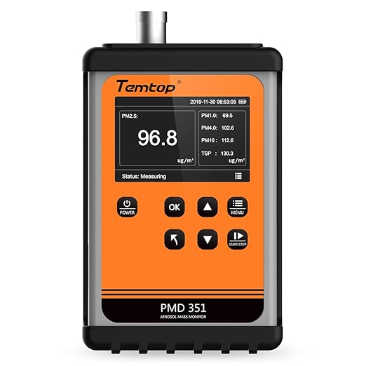 Temtop PMD351 Professional Aerosol Mass Monitor - Handheld Particle Counter for PM1.0, PM2.5, PM10, TSP - 0.3μm-10μm Laser Dust Detector with 2.83L/min German Pump, RS-485 Modbus & 32GB Data Logger