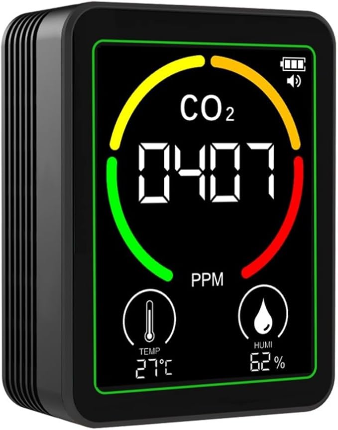 3in1 Indoor Air Monitor with Carbon Dioxide, Temperature & Humidity Sensors for Monitoring Air in Multiple Spaces (Black)