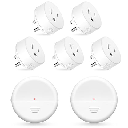 NineLeaf Wireless Motion Sensor Plug, PIR Sensor Outlet with Timer Setting to Auto Turn On/Off, Adjustable Detection Range, 15A/1500W Remote Control Plug for Christmas Lights, Fans(2Sensor 5Plugs)