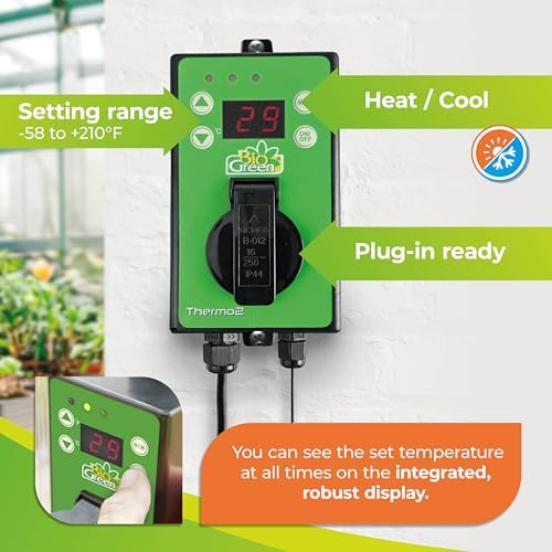 BioGreen TER2/US Thermo 2 Digital Greenhouse Thermostat with Summer/Winter Function 2 Years Warrenty, Green