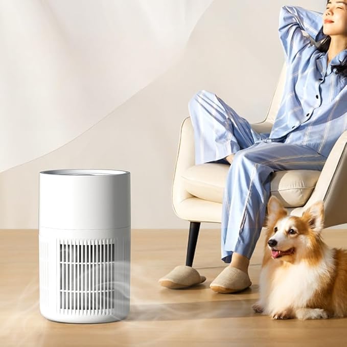 Home bedroom air purifier, high-efficiency particulate air filter, used for smoke, pollen, dandruff, odor air purifier, pet quiet air purifier, home, baby room (white)