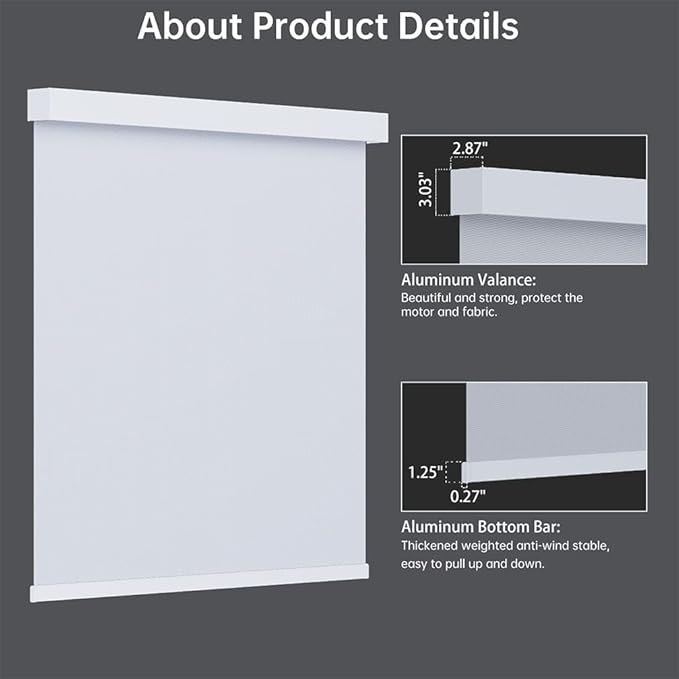 Motorized Solar Shades, Light Filtering Smart Blinds for Windows Automatic Blinds Compatible with Alexa, Falme Resistant Roller Shades Customized for Office Living Room (1% Openness White)