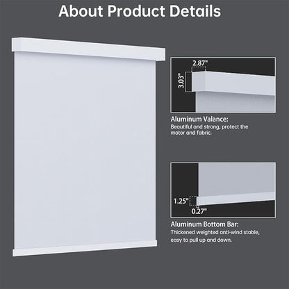 Motorized Solar Shades, Light Filtering Smart Blinds for Windows Automatic Blinds Compatible with Alexa, Falme Resistant Roller Shades Customized for Office Living Room (1% Openness White)