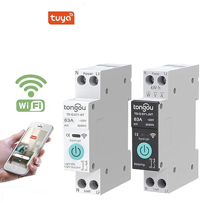 TUYA WiFi Smart Switch Circuit Breaker, 1P 6A 10A 16A 20A 25A 32A 40A 50A 63A Smart Home Wireless Voice Remote Control Smart Circuit Breaker Wifi Timer with Metering (10A)