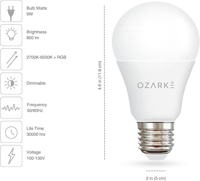 Ozarke Smart LED Bulb Smart Light Bulbs Alexa Compatible, Google Assistant, Color Changing Controlled Light Bulb 2700K-6500K RGB Dimmable (Bluetooth, 1, Count)