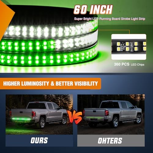 Nilight 60 Inch 360 LED Tailgate Strobe Light Strip Green White