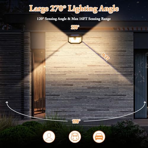 Brightever Solar Outdoor Lights, 4-Pack 178 LEDs Motion Sensor Wall Light with 270° Wide Angle & 3 Modes, Waterproof 3000K Solar Powered Security Light for Patio Garden Garage Front Door
