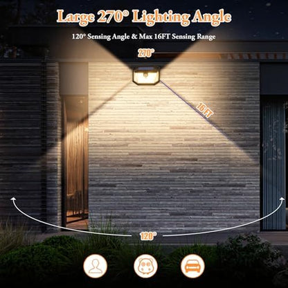 Brightever Solar Outdoor Lights, 4-Pack 178 LEDs Motion Sensor Wall Light with 270° Wide Angle & 3 Modes, Waterproof 3000K Solar Powered Security Light for Patio Garden Garage Front Door