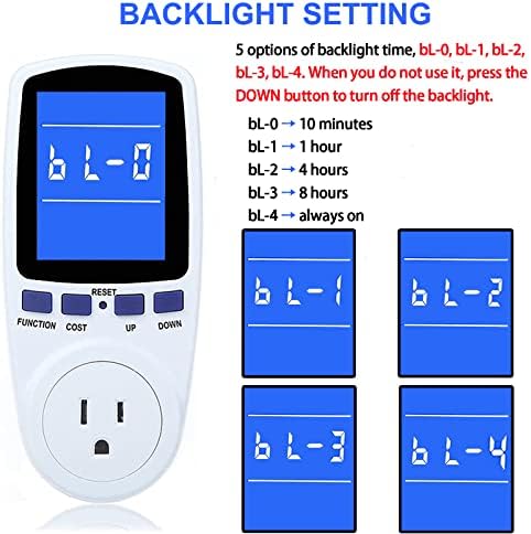 Upgraded Watt Meter Power Meter Plug Home Electricity Usage Monitor, Electrical Usage Monitor Consumption, Energy Voltage Amps Kill Meter with Backlight, Overload Protection, 7 Modes Display-With Cord