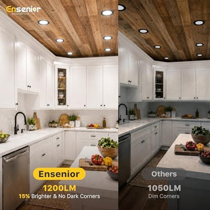 Ensenior 16 Pack 6 Inch LED Recessed Ceiling Light, Dimmable, 2700K-5000K 5CCT, 1200LM 12W 120V, High Brightness Canless Wafer Downlight, Black - ETL&FCC&IC