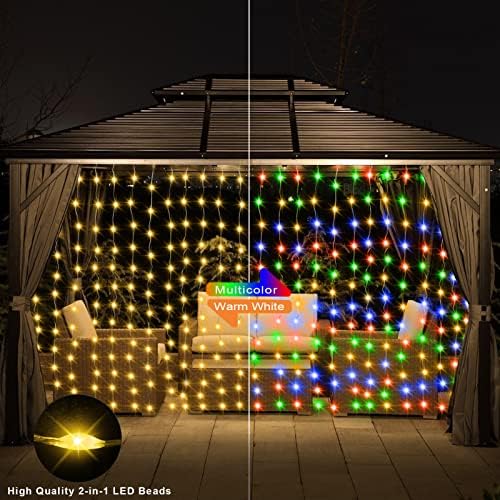 echosari 20Ft x 10Ft Large Curtain Lights Plug in Warm White & Multicolor