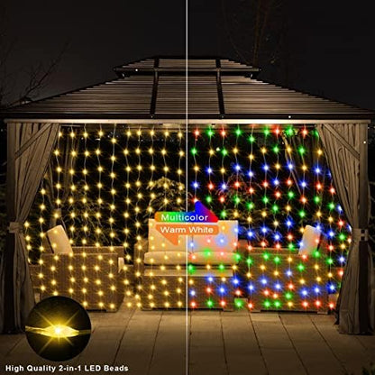 echosari 20Ft x 10Ft Large Curtain Lights Plug in Warm White & Multicolor