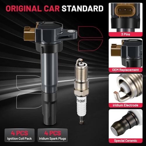 BDFHYK Ignition Coil Pack UF634 and Iridium Spark Plugs AP5325 Compatible with Suzuki 2009-2013 Grand Vitara 2010-2013 Kizashi 2010-2013 SX4 2.0L 2.4L L4 C1732 GN10615 IC737SB,Set of 4