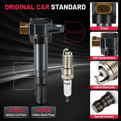 BDFHYK Ignition Coil Pack UF634 and Iridium Spark Plugs AP5325 Compatible with Suzuki 2009-2013 Grand Vitara 2010-2013 Kizashi 2010-2013 SX4 2.0L 2.4L L4 C1732 GN10615 IC737SB,Set of 4