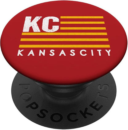 Kansas City Fanatics KC Red & Yellow USA Flag PopSocket Phone Grip with Swappable Top for Smartphones with Smooth, Hard, Plastic Cases