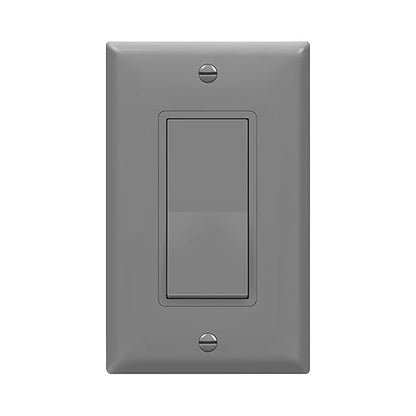 ENERLITES Decorator On/Off Paddle Switch with Wall Plates, Single Pole, 3 Wire, Grounding Screw, Residential Grade, 15A 120V/277V, UL Listed, 91150-GYWP, Gray