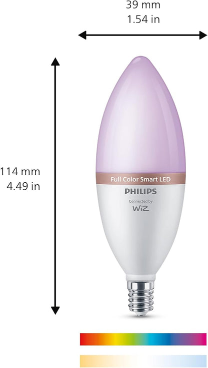 Philips Smart 40W B12 Color LED Smart Candle-Shaped Bulb 4-Pack- E26- Indoor - Connects to Your Existing Wi-Fi - Control with Voice or App + Activate with Motion - Matter Compatible