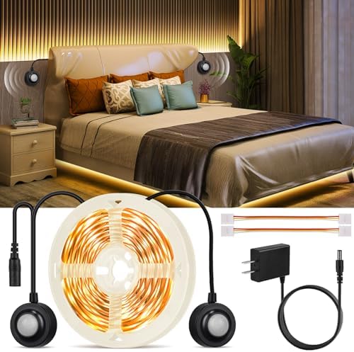 Dual Motion Sensor Light Strip Indoor Under Bed Lights Warm White 16.4Ft