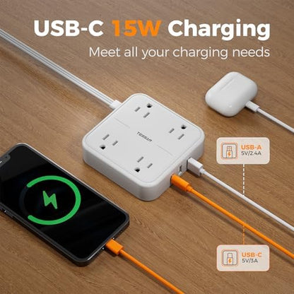 TESSAN Surge Protector Flat Extension Cord 10Ft, Flat Plug Power Strip