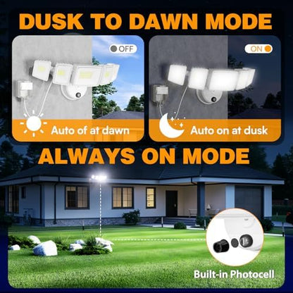 Onforu 150W 15000LM Dusk to Dawn Outdoor Lighting,5 Heads Plug in Flood Lights,6500K Super Bright Automatic White Outdoor Lighting,IP66 Waterproof Hardwired LED Security Lights for Garage,Yard,Outside