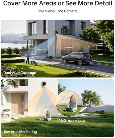 Solar Security Camera Outdoor Wireless: Dual-Lens 2K(2MP Wide-Angle & 2MP PTZ) Cameras System, No Subscription Fee, 360° Pan & Tilt, Human Auto Tracking, Color Night Vision 32GB Local Storage 4 Pack