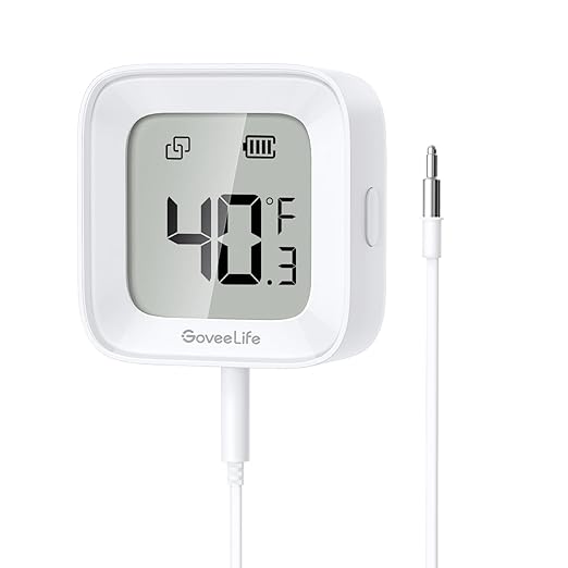 GoveeLife Freezer Thermometer Alarm, Smart Bluetooth Temperature Monitor Sensor for Refrigerator, 197 Ft Connecting Range APP Alert with Anti-False for Freezer (WiFi Gateway Not Included)