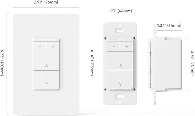 TREATLIFE Smart Ceiling Fan Control and Dimmer Light Switch 2Pack, Neutral Wire Needed, 2.4GHz Single Pole Wi-Fi Fan Light Switch Combo Works with Alexa, Google Home and SmartThings, Remote Control