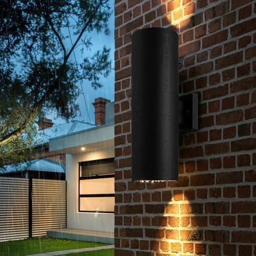 mirrea 18" Modern Outdoor Porch Light in 2 Lights, Matte Black, 2 Pack