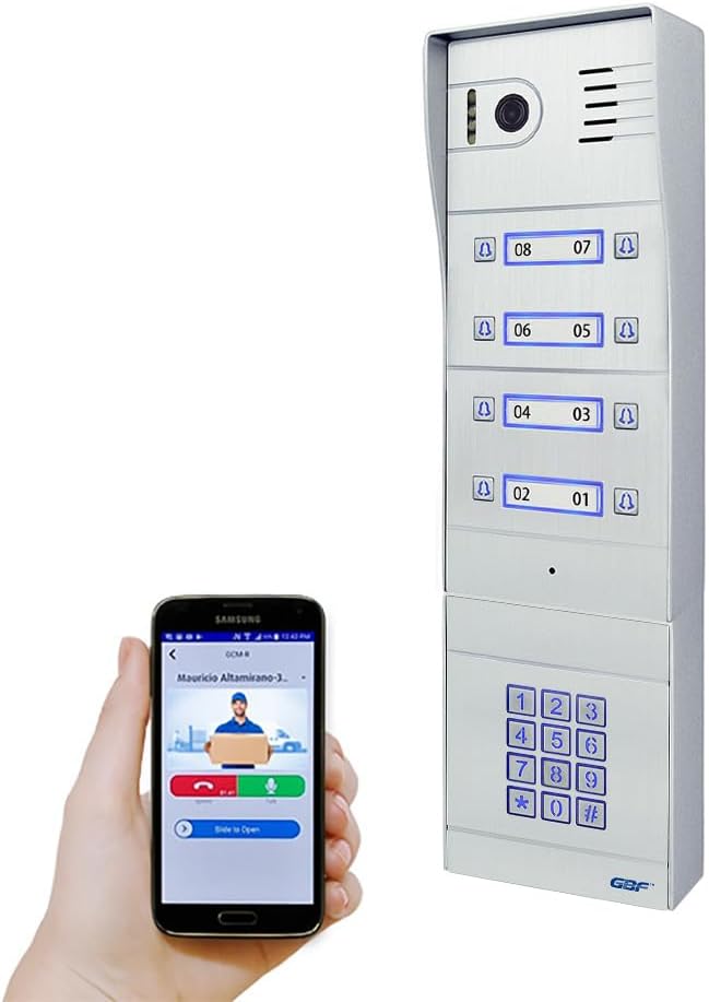 GBF SentryLink Smart Full IP Video Door Station/Smart Video Intercom System for 2-8 Unit Apartment (PL963PM8U-POE & AC401)