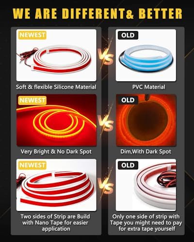 YM E-Bright LED Hood Light Strip, 70in Red Dynamic Scan DRL 12V 1Set