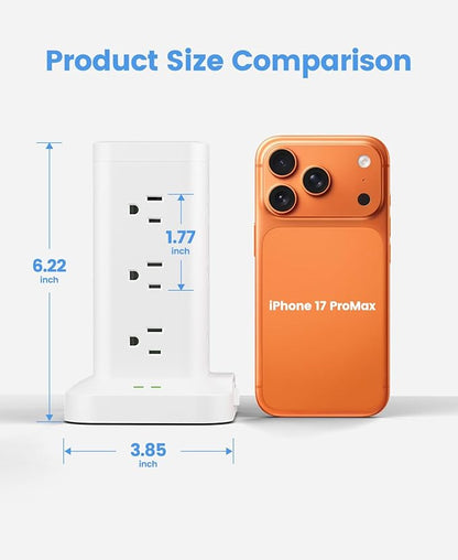 Power Strip Tower with Surge Protector 1800J, Fast Charging Tower PD20W USB-C Ports with 12 AC Outlets, 6ft Extension Cord for Home Office Dorm Room, White