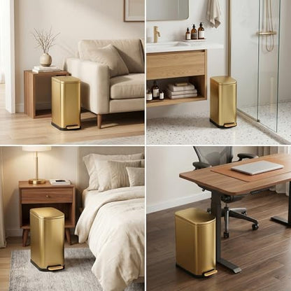 SYNCVIBE Slim Bathroom Trash Can with Soft Close Lid, 3.5 Gal, Gold