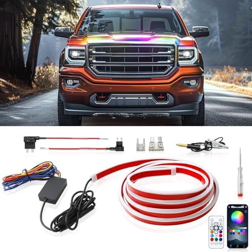 DREAMOTOR 71 Inch Car Hood Light Strip, Multicolor Car LED Hood Light