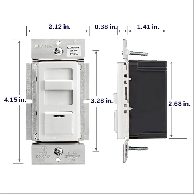 Leviton IllumaTech Dimmer Switch for 0-10V LED, Mark 7 Florescent Ballasts, wth LED Locator Light, IP710-DLZ, White with Ivory and Light Almond Faceplates