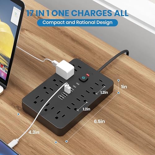 2 Pack JouleLoom Power Strip Surge Protector with 11 Outlets, 4 USB and 2 USB C Ports, 5 Ft Extension Cord, Flat Plug, Wall Mount, Overload Protection Desk USB Charging Station for Home, Office