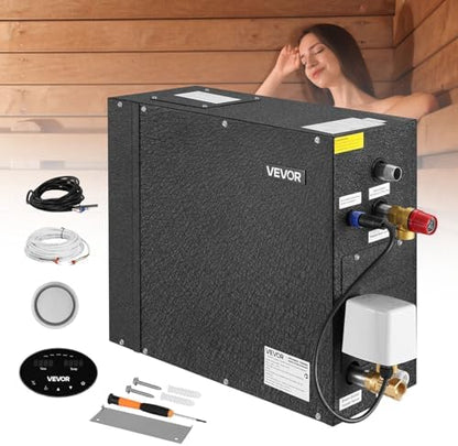 VEVOR Steam Generator, 9 kW Steam Shower System with Controller for Home Sauna & Spa, Commercial Auto Drain Kit with Overheat, Dry-Run & Overpressure Protection, 10min to 24h Timer, Black
