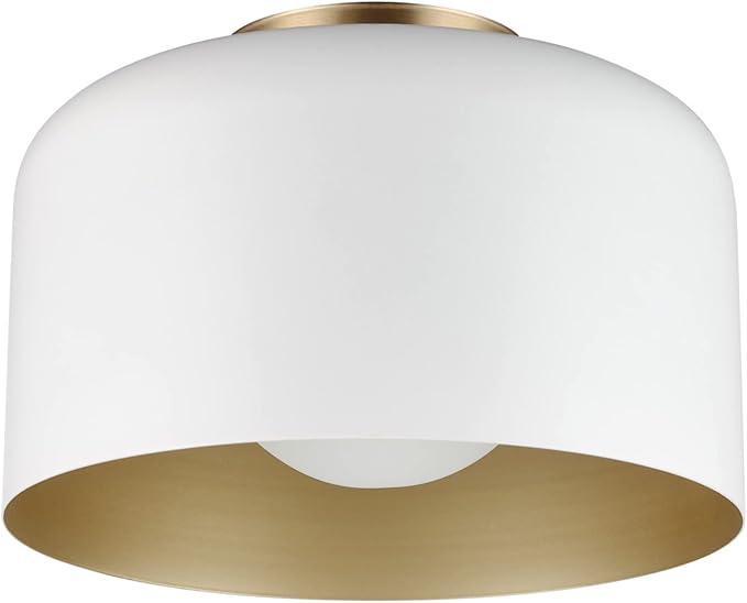 Globe Electric 65868 Amy 1-Light Matte White Flush Mount Ceiling Light with Inner Frosted Glass Shade, Bulb Not Included
