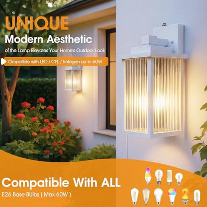 2-Pack 13" White Dusk to Dawn Wall-Mounted Exterior Light Fixtures