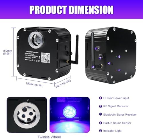 AZIMOM High Brightness 50W 800pcs Twinkle Fiber Optic Starlight Kits End Glow 0.03in 13.1ft Fiber Strands Sound Activated Bluetooth/APP Remote Control Car Headliner Theater Ceiling Home Lobby