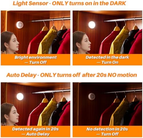 STAR-SPANGLED 6 Pack 2.8” Motion Sensor Lights Indoor AAA Battery Operated, Stick on LED Puck Light for Stairs, Under Cabinet, Closet, Cool White